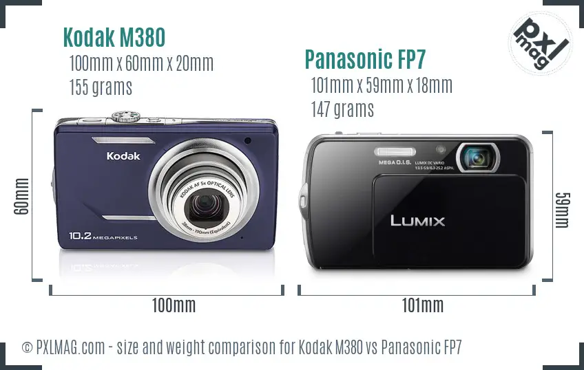 Kodak M380 vs Panasonic FP7 size comparison