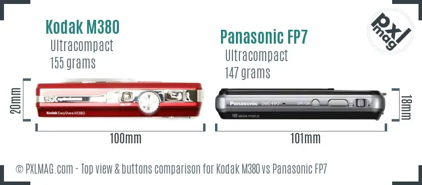 Kodak M380 vs Panasonic FP7 top view buttons comparison