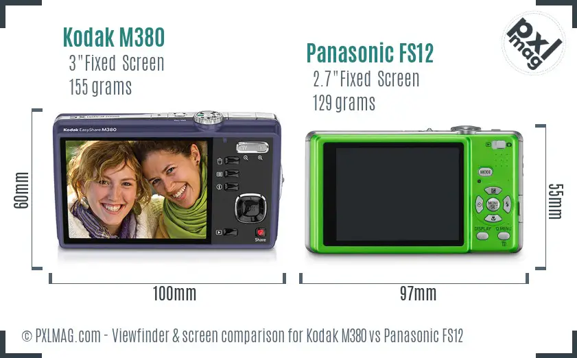 Kodak M380 vs Panasonic FS12 Screen and Viewfinder comparison