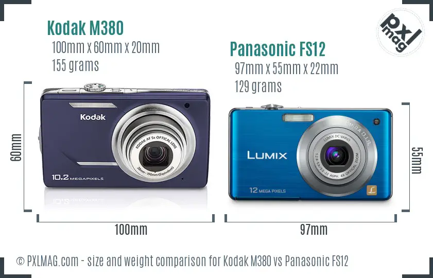 Kodak M380 vs Panasonic FS12 size comparison