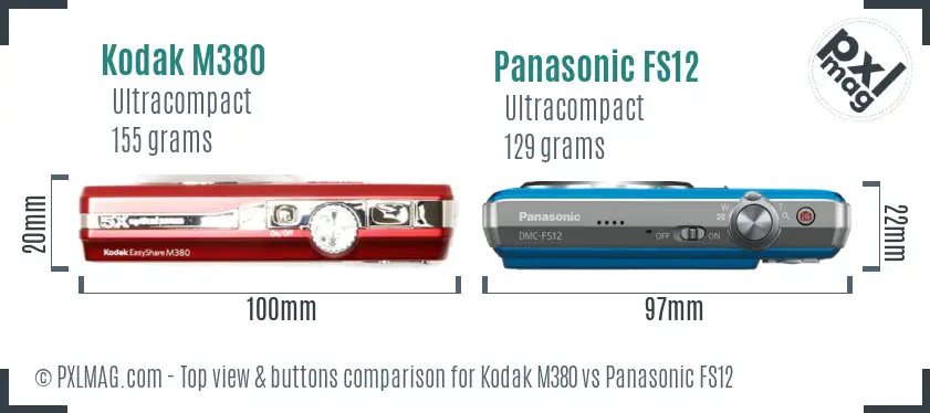 Kodak M380 vs Panasonic FS12 top view buttons comparison