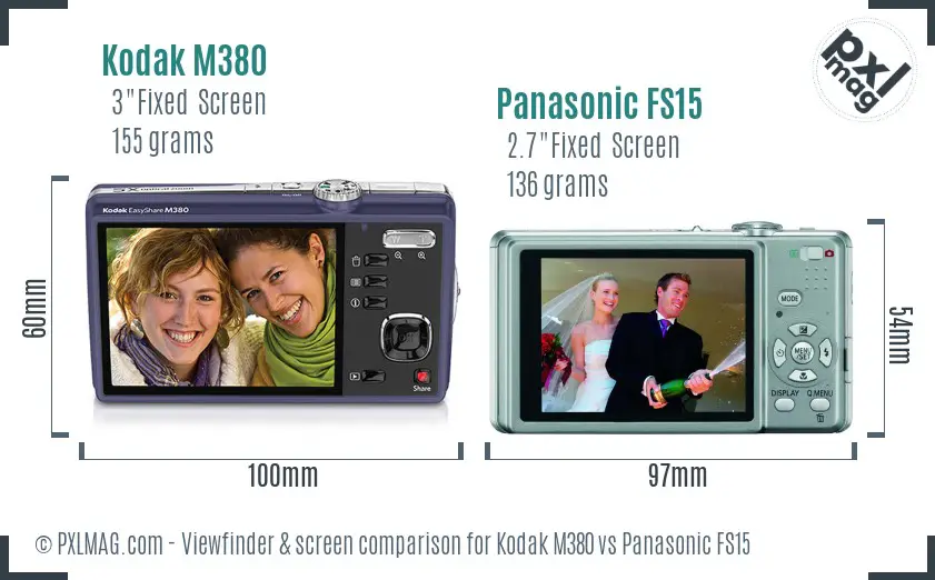Kodak M380 vs Panasonic FS15 Screen and Viewfinder comparison