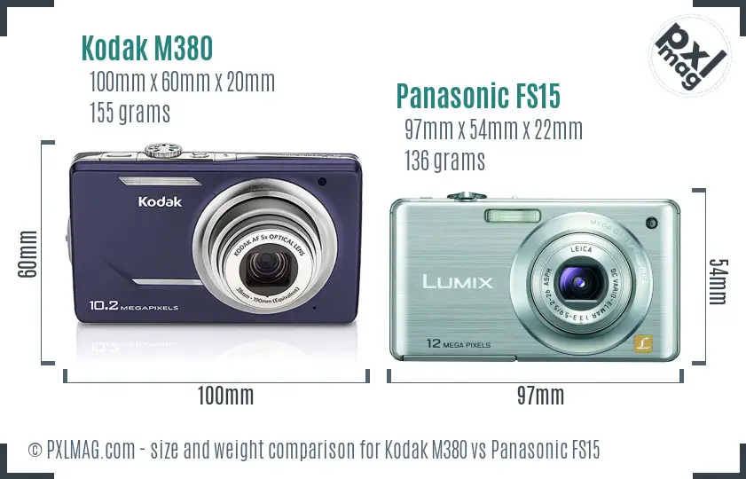 Kodak M380 vs Panasonic FS15 size comparison