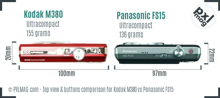 Kodak M380 vs Panasonic FS15 top view buttons comparison