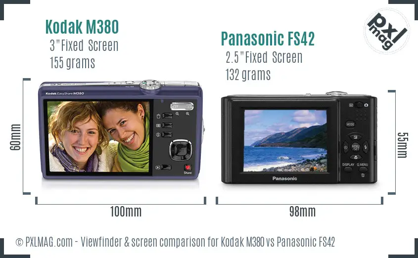 Kodak M380 vs Panasonic FS42 Screen and Viewfinder comparison