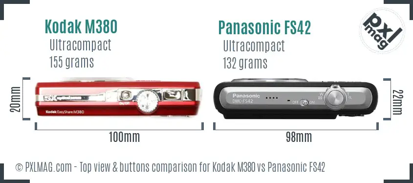 Kodak M380 vs Panasonic FS42 top view buttons comparison