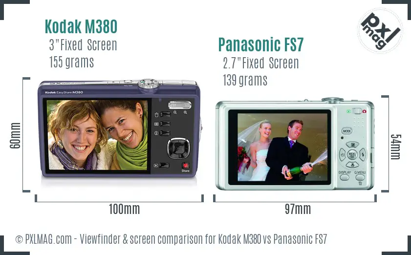 Kodak M380 vs Panasonic FS7 Screen and Viewfinder comparison