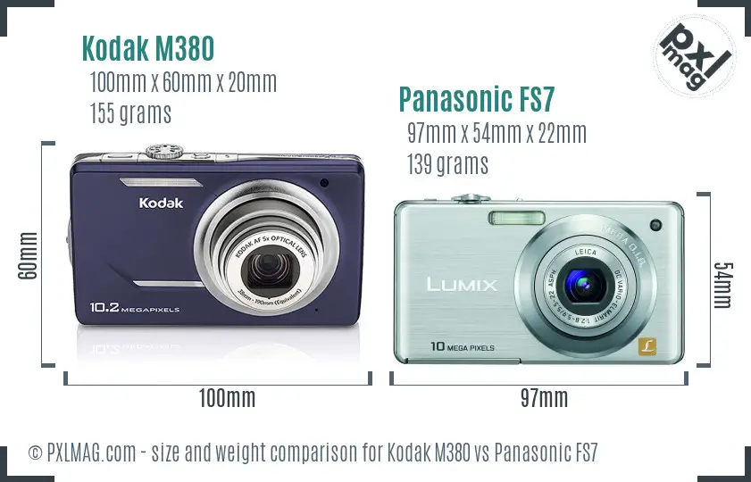 Kodak M380 vs Panasonic FS7 size comparison