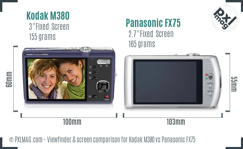 Kodak M380 vs Panasonic FX75 Screen and Viewfinder comparison