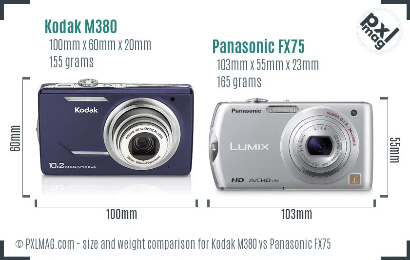 Kodak M380 vs Panasonic FX75 size comparison