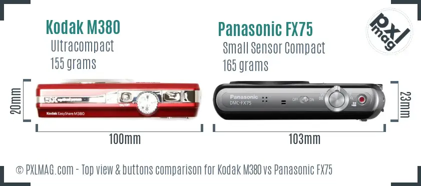 Kodak M380 vs Panasonic FX75 top view buttons comparison