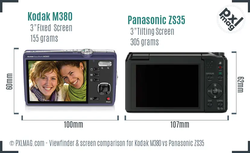 Kodak M380 vs Panasonic ZS35 Screen and Viewfinder comparison