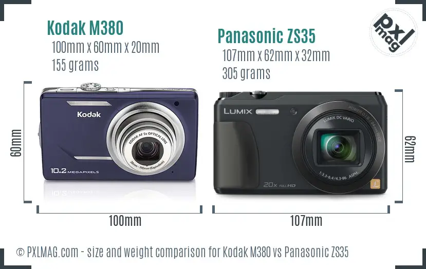 Kodak M380 vs Panasonic ZS35 size comparison