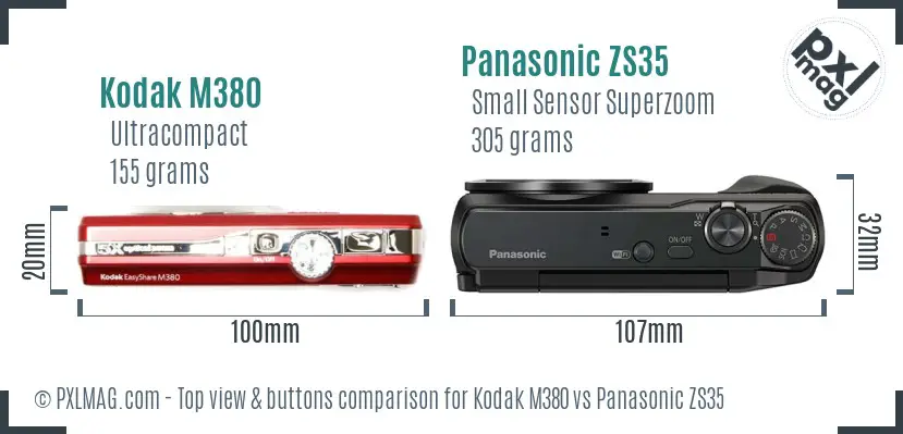 Kodak M380 vs Panasonic ZS35 top view buttons comparison