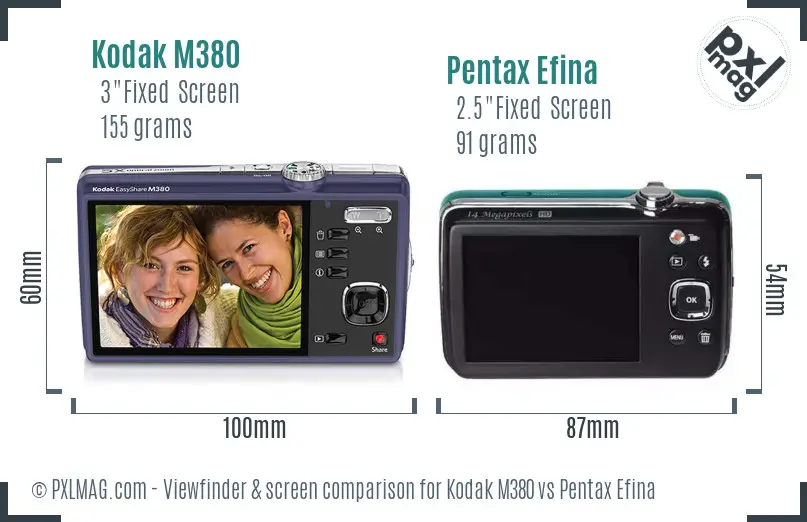 Kodak M380 vs Pentax Efina Screen and Viewfinder comparison