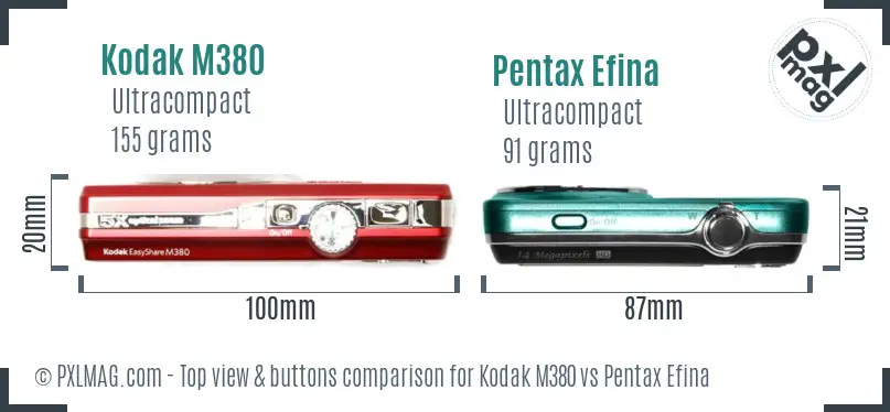 Kodak M380 vs Pentax Efina top view buttons comparison