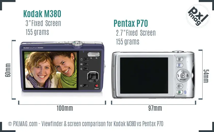 Kodak M380 vs Pentax P70 Screen and Viewfinder comparison