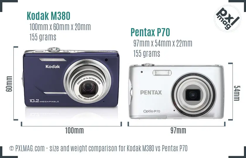 Kodak M380 vs Pentax P70 size comparison