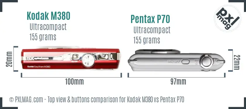 Kodak M380 vs Pentax P70 top view buttons comparison