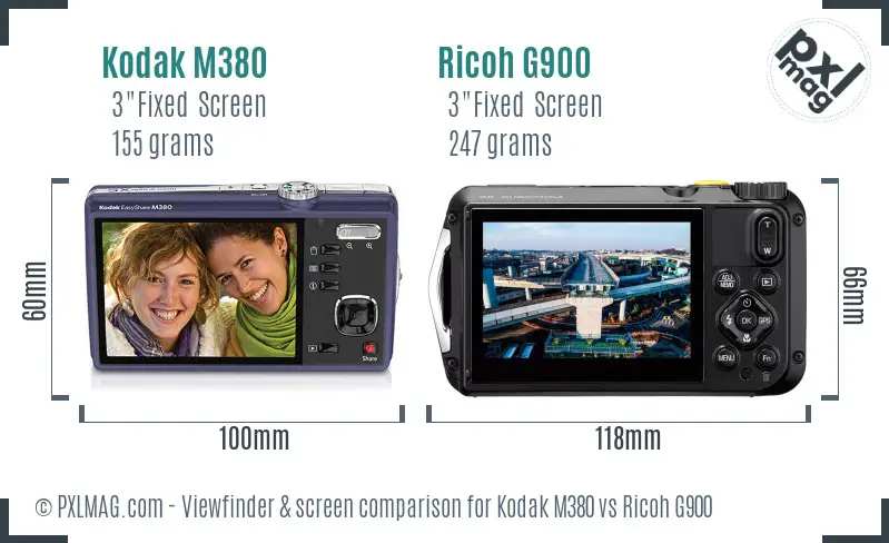 Kodak M380 vs Ricoh G900 Screen and Viewfinder comparison