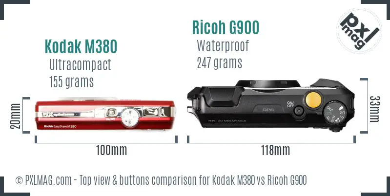 Kodak M380 vs Ricoh G900 top view buttons comparison