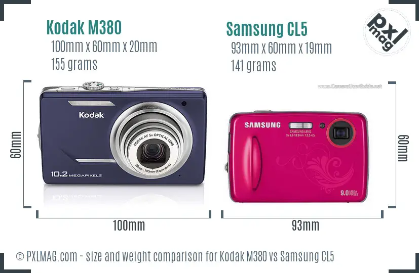 Kodak M380 vs Samsung CL5 size comparison