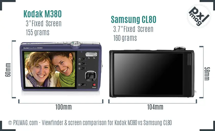 Kodak M380 vs Samsung CL80 Screen and Viewfinder comparison