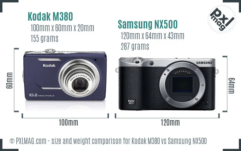 Kodak M380 vs Samsung NX500 size comparison