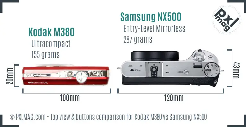 Kodak M380 vs Samsung NX500 top view buttons comparison