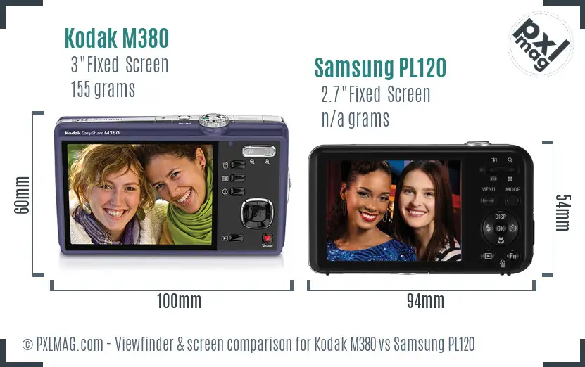 Kodak M380 vs Samsung PL120 Screen and Viewfinder comparison