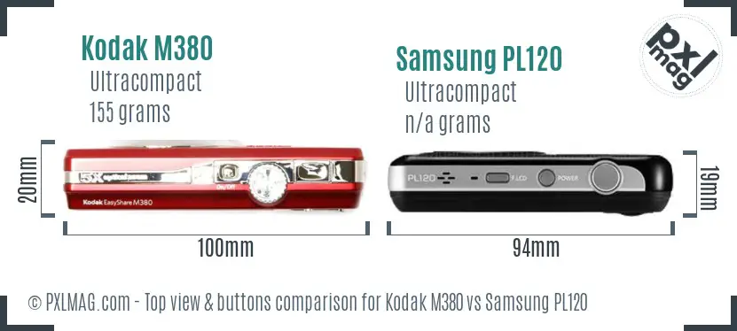 Kodak M380 vs Samsung PL120 top view buttons comparison