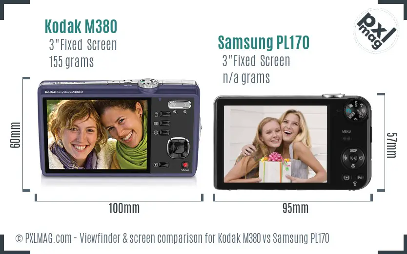Kodak M380 vs Samsung PL170 Screen and Viewfinder comparison