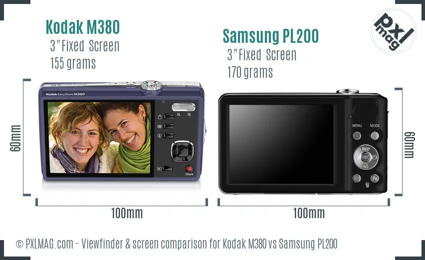 Kodak M380 vs Samsung PL200 Screen and Viewfinder comparison