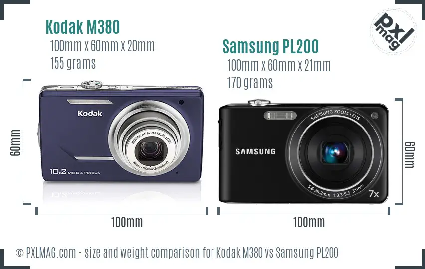 Kodak M380 vs Samsung PL200 size comparison
