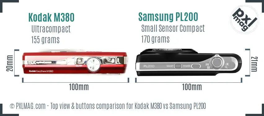 Kodak M380 vs Samsung PL200 top view buttons comparison