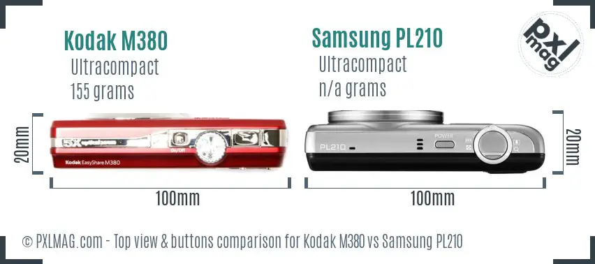 Kodak M380 vs Samsung PL210 top view buttons comparison Kodak M380 vs Samsung PL210 top view buttons comparison
