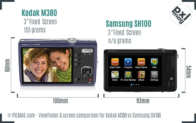 Kodak M380 vs Samsung SH100 Screen and Viewfinder comparison