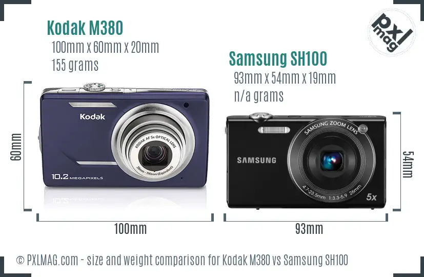 Kodak M380 vs Samsung SH100 size comparison