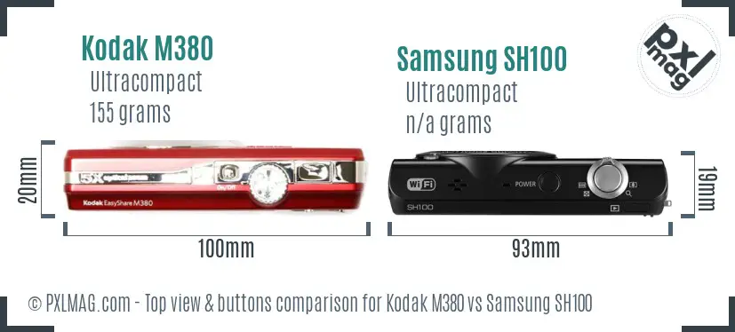 Kodak M380 vs Samsung SH100 top view buttons comparison