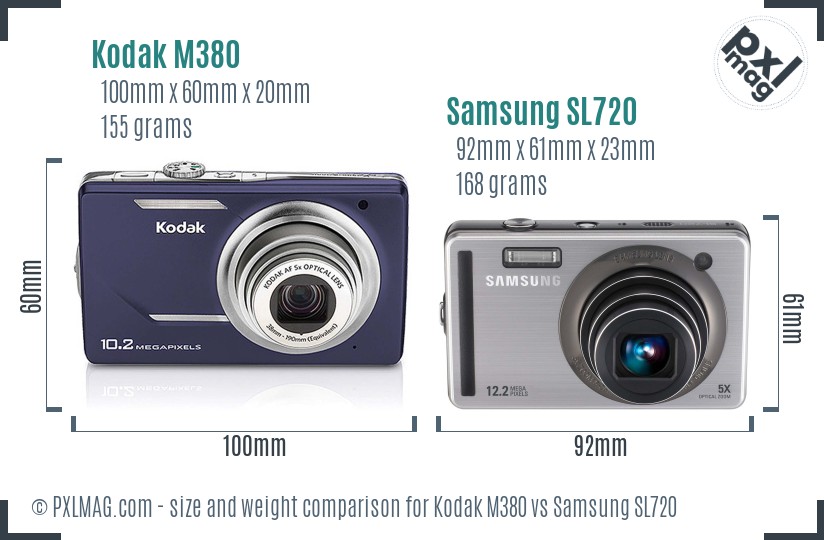 Kodak M380 vs Samsung SL720 size comparison Kodak M380 vs Samsung SL720 size comparison