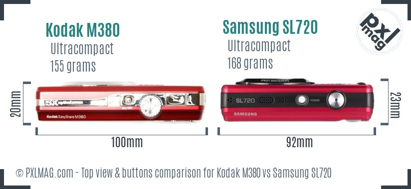 Kodak M380 vs Samsung SL720 top view buttons comparison