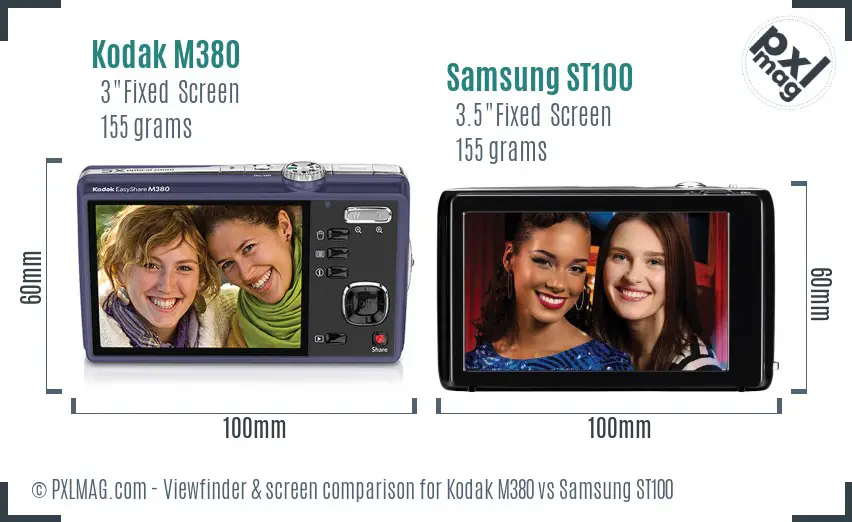 Kodak M380 vs Samsung ST100 Screen and Viewfinder comparison