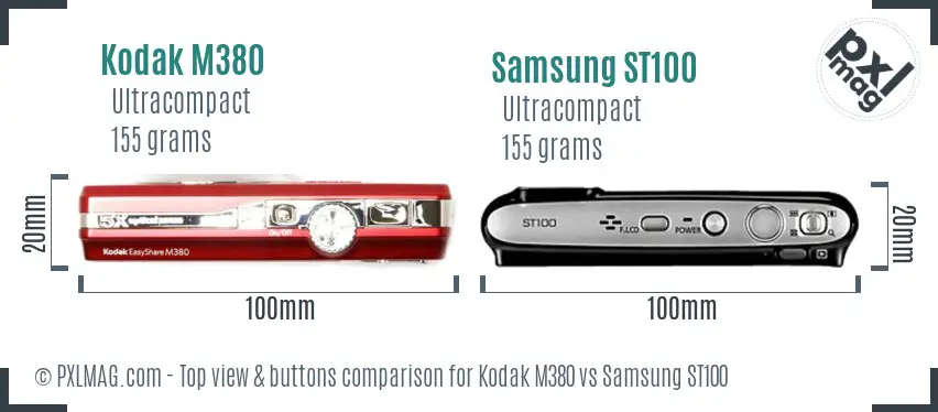 Kodak M380 vs Samsung ST100 top view buttons comparison