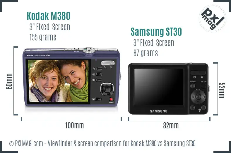 Kodak M380 vs Samsung ST30 Screen and Viewfinder comparison