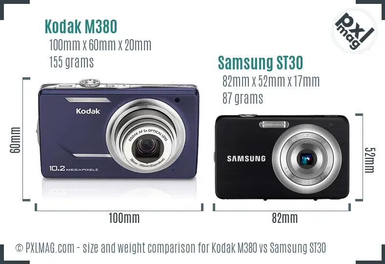 Kodak M380 vs Samsung ST30 size comparison