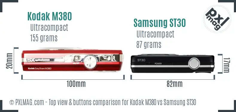 Kodak M380 vs Samsung ST30 top view buttons comparison