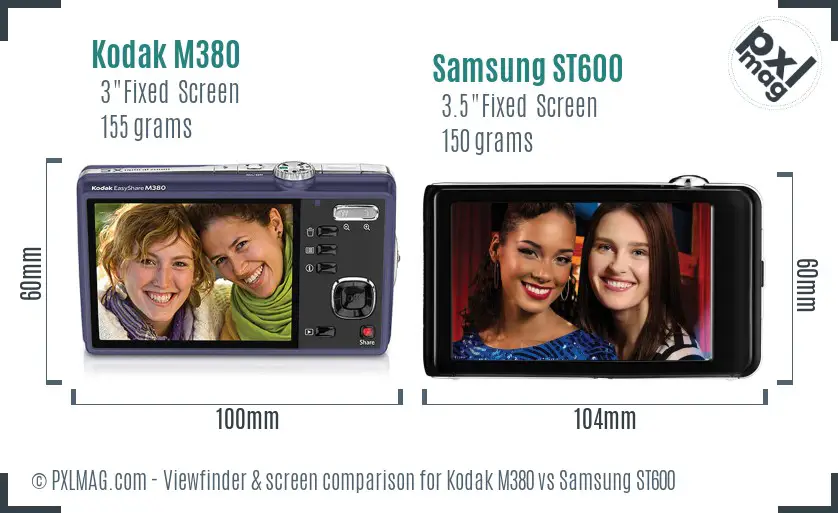 Kodak M380 vs Samsung ST600 Screen and Viewfinder comparison