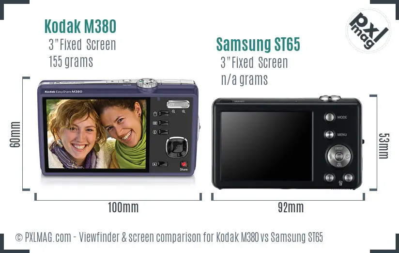 Kodak M380 vs Samsung ST65 Screen and Viewfinder comparison