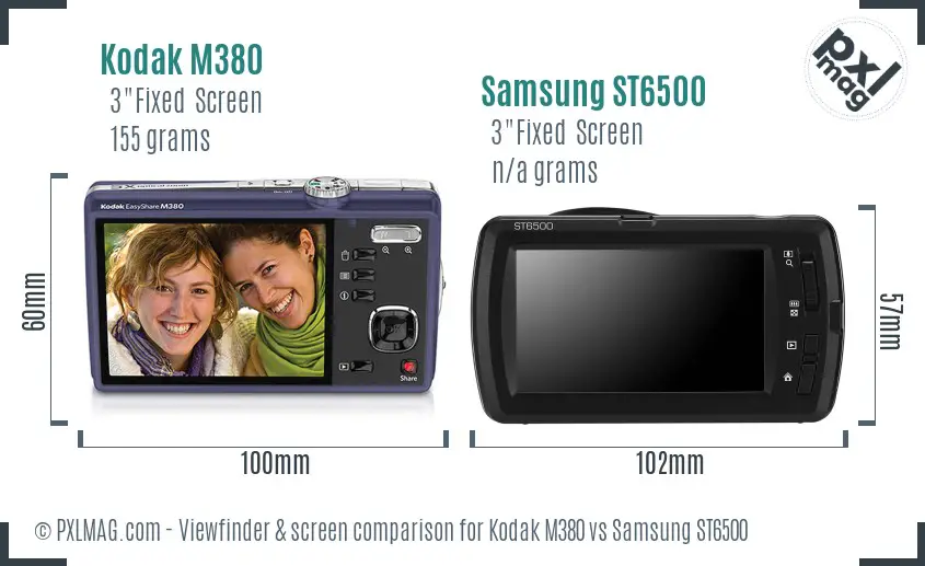 Kodak M380 vs Samsung ST6500 Screen and Viewfinder comparison