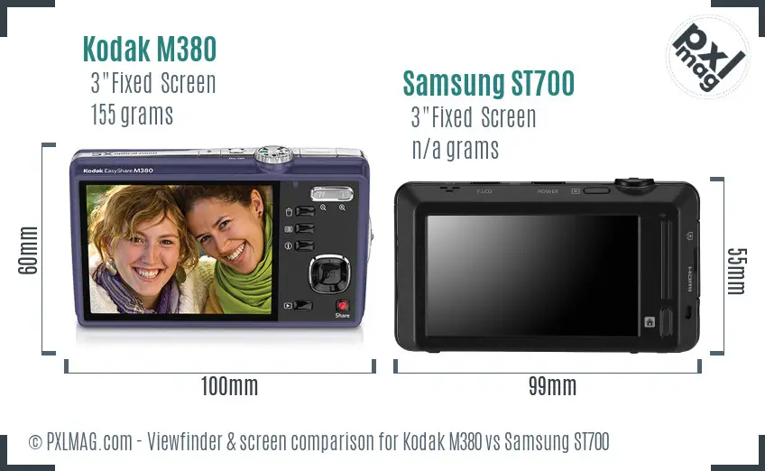 Kodak M380 vs Samsung ST700 Screen and Viewfinder comparison